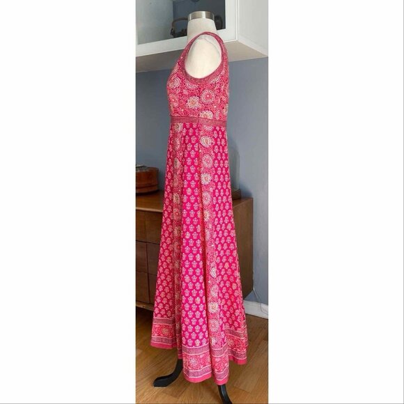 ANOKHI Hand Block Print Indian Cotton Dress Maxi Boho A-line Size XS Pink - Picture 4 of 9